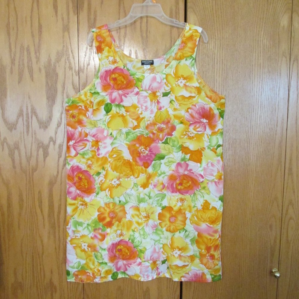 AWESOME WEAR WOMEN'S SIZE 3 X DRESS PINK YELLOW FLORAL SLEEVELESS TUNIC